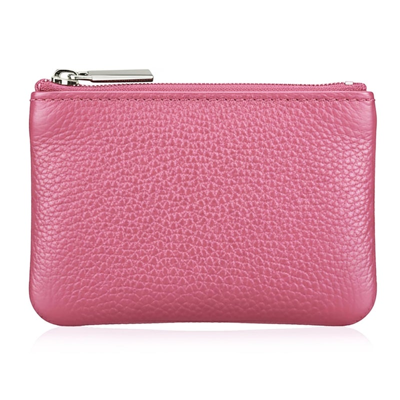 Hibate Pink Small Leather Coin Purse Change Pouch for Women Men Kids with Zip Key Ring - Image 2